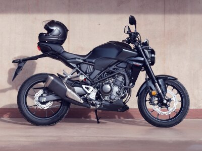 A parked Honda motorcyle 