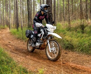 Deux vélos de piste CRF sur fond d'hiver avec des flocons de neige, avec une étiquette de cadeau rouge annonçant un taux d'intérêt de 2,99